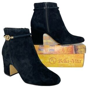Bella Vita Diaz Black Kidsuede Leather Womens Ankle Boots Size 9.5M